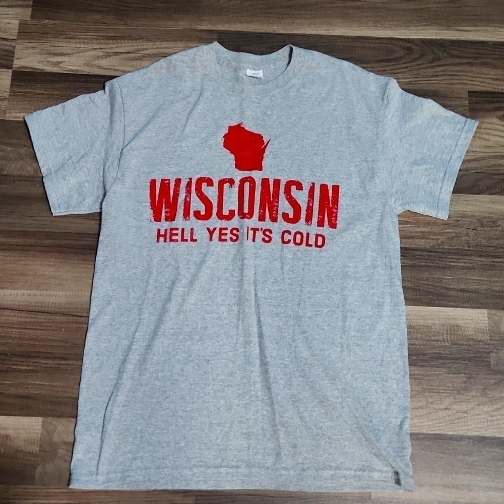 WISCONSIN Hell Yes Its Cold T-shirt. Grey & Red Size XL